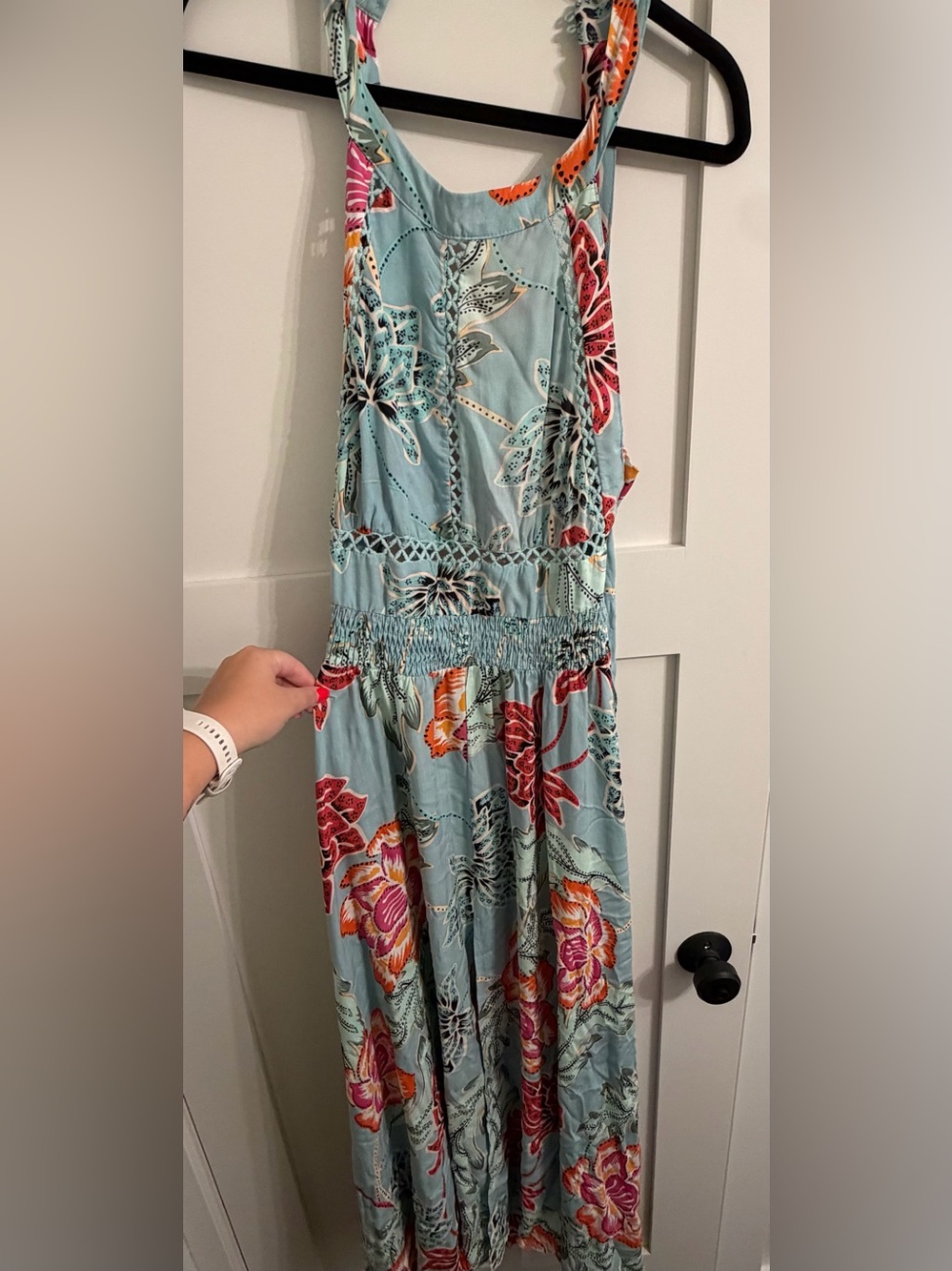 Floral Tie-Strap Maxi Dress in Light Blue